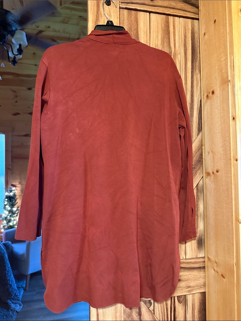 Rust-Red Button-Front Long Blazer - Picture 5 of 5